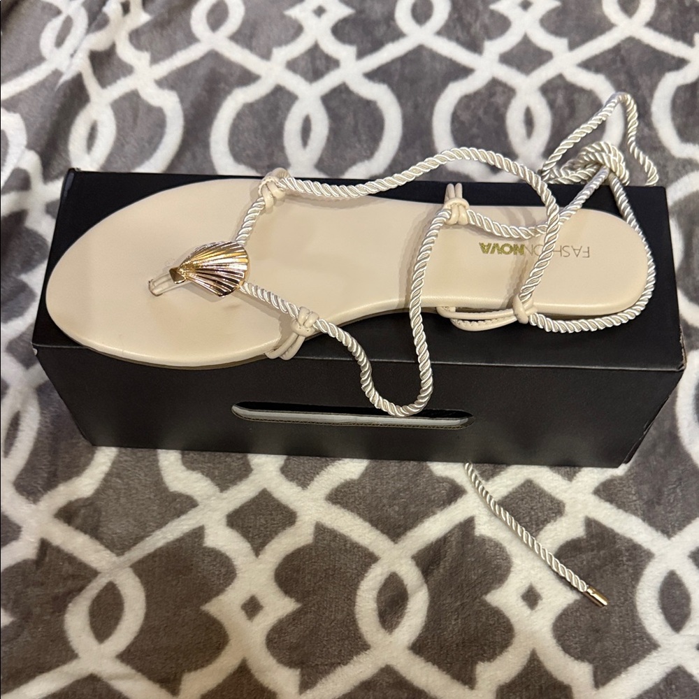 Fashion Nova Ivory Sandals with Nautical Shell Detail